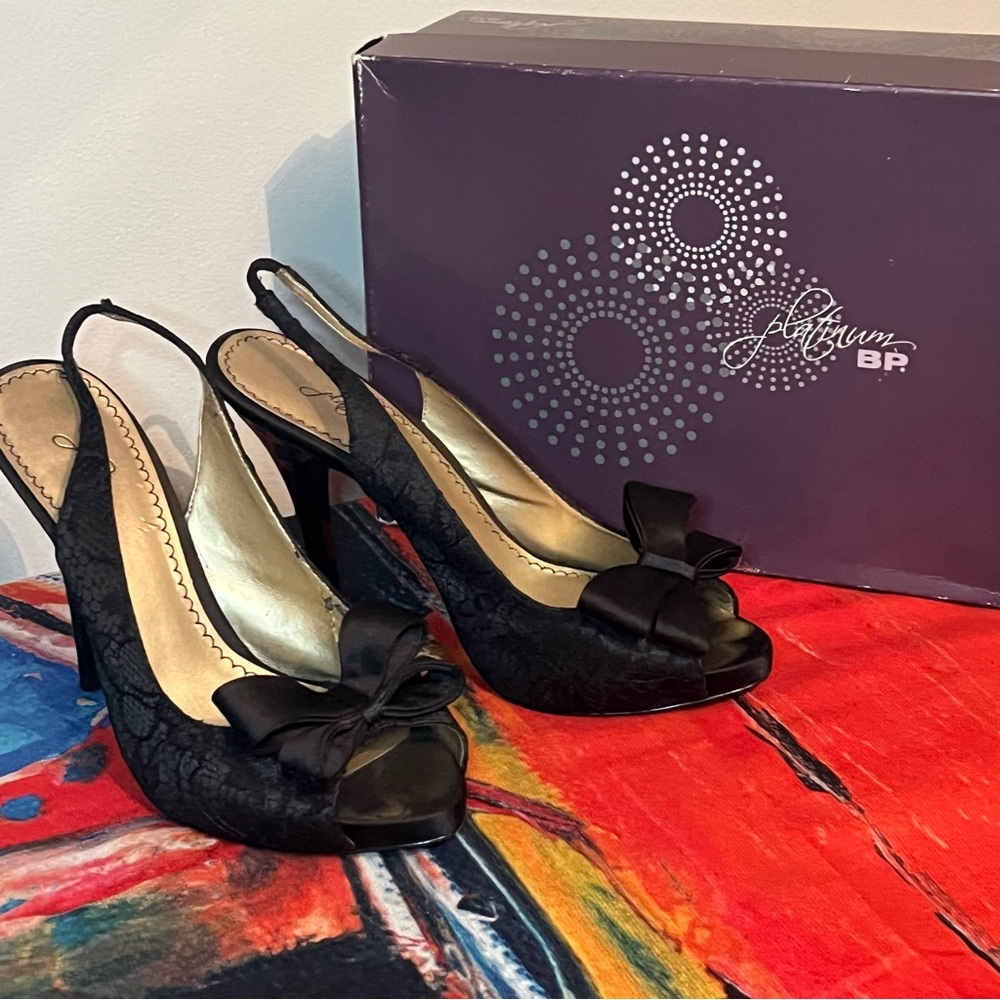 Nordstrom Elegant Black Lace Slingback Heels